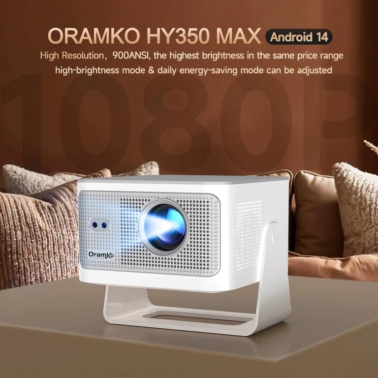 Oramko Auto Focus Projector Android14 4K 900ANSI 8K Native 1080P HY350Max with Wifi6 BT5.4 16G Allwinner H726 Portable External